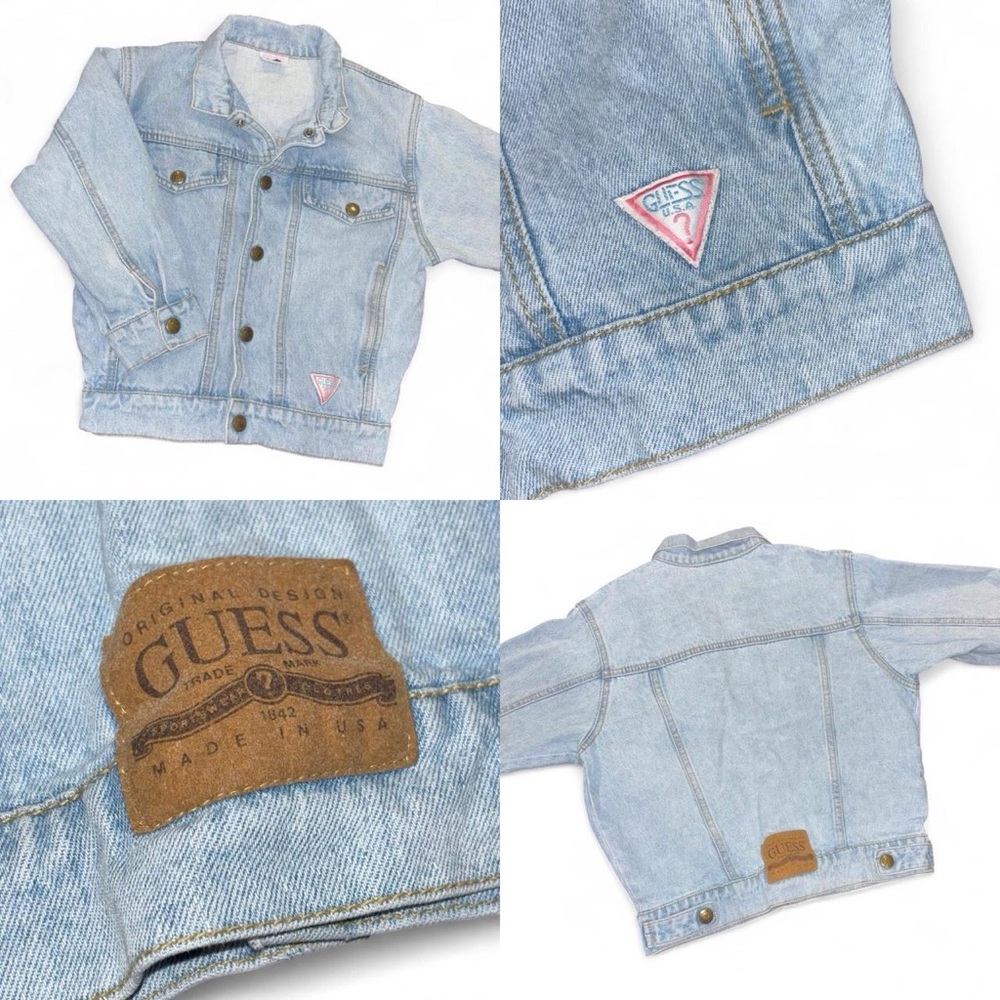 VINTAGE GUESS Kids Light Wash Denim Trucker Jacket 80s 90s Size 5Y